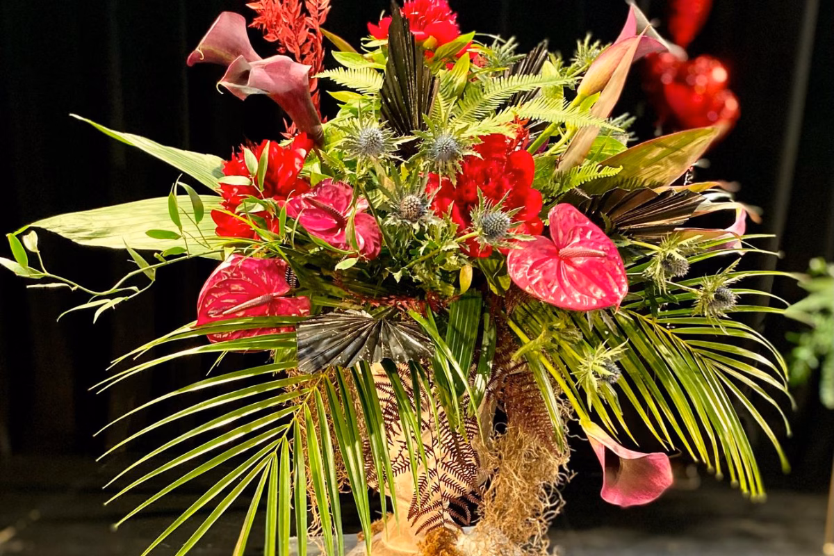 Floral arrangement with red flowers