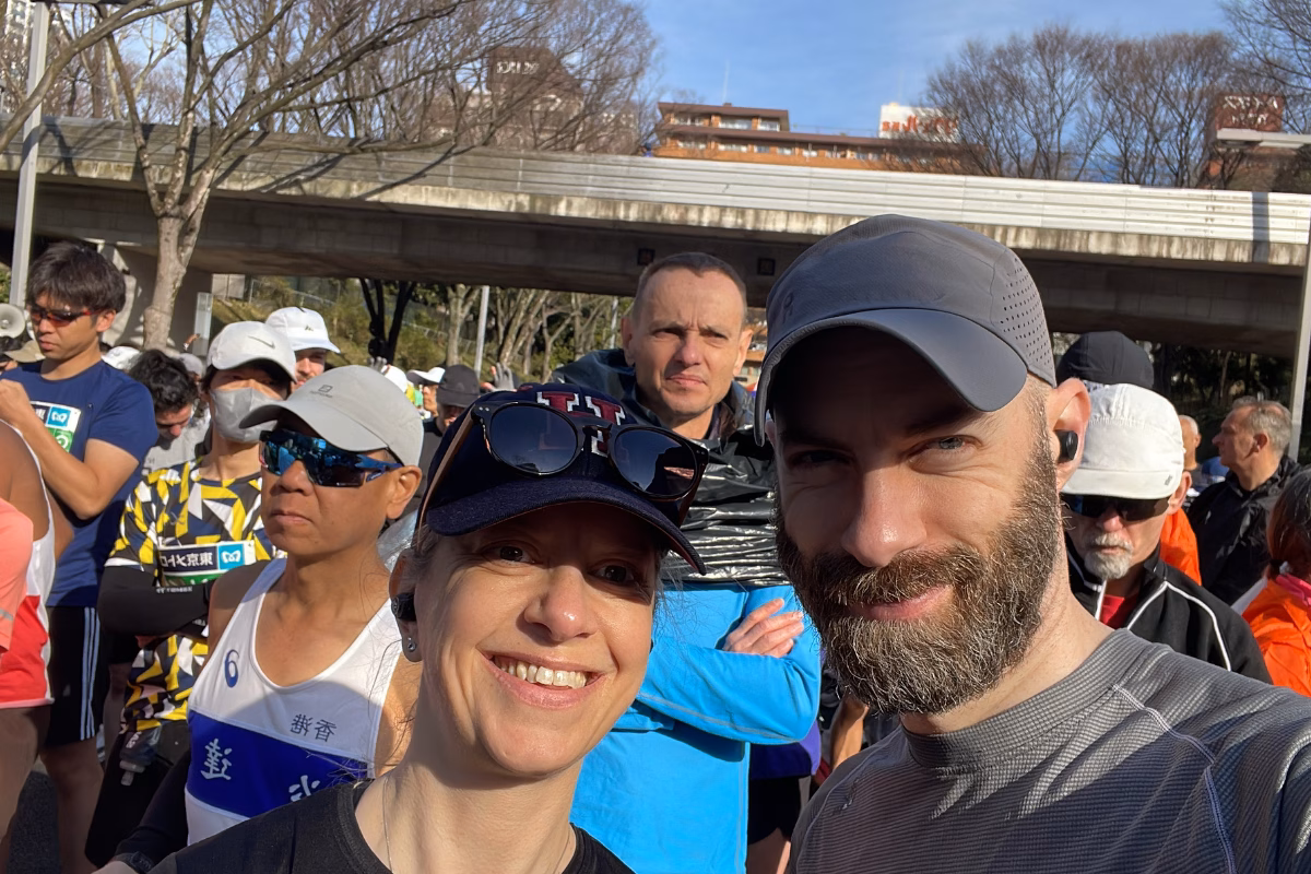Claire and Jeremy Lemer at Tokyo Marathon start line